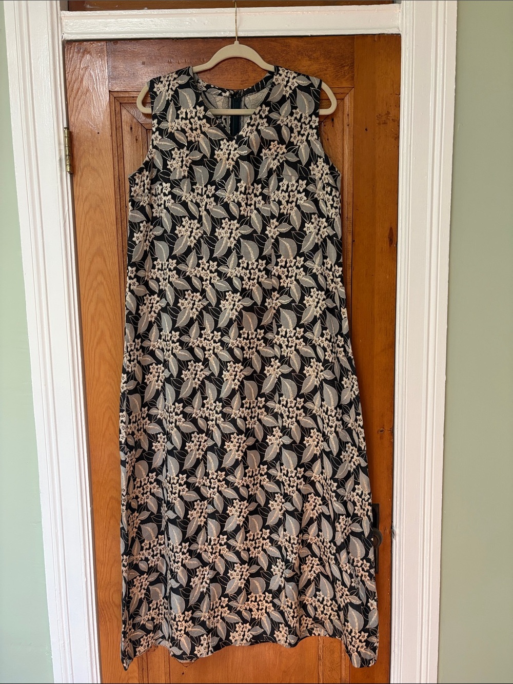 Vintage handmade sleeveless metallic brocade A-line maxi dress – size L/XL